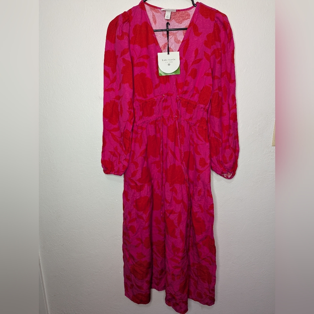 NWT Kate Spade x Target Womens Classic Rose Linen Long Sleeve Maxi Dress Size XS